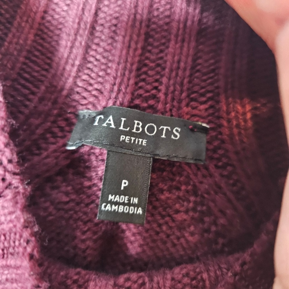 Talbots Petite Burgundy Mock Neck Ribbed Yoke Pullover Sweater Wine Size P - Picture 6 of 9